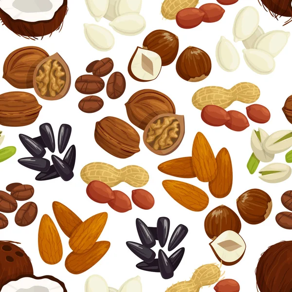 ナット、豆、種子、穀物のシームレスなパターン背景 — ストックベクタ