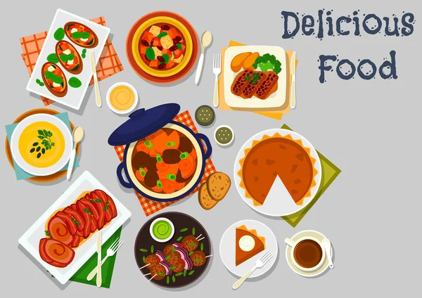 Icona dei piatti di zucca per un pranzo sano — Vettoriale Stock