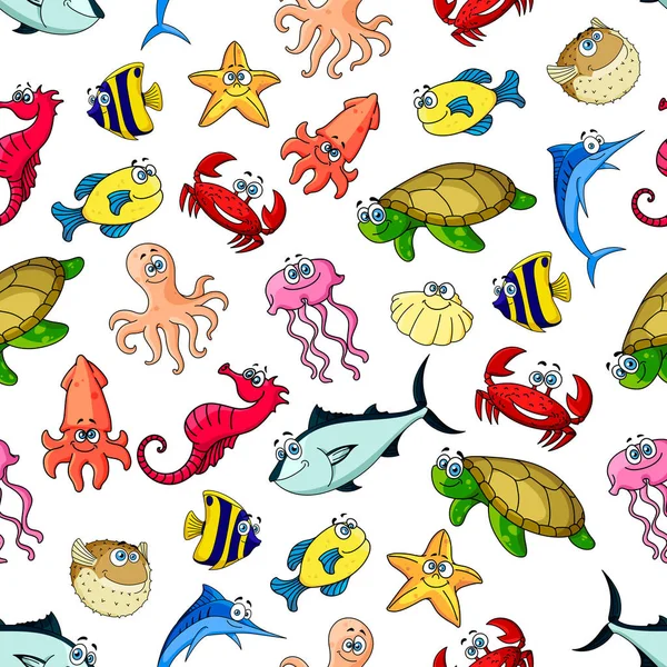 Moře, mořských živočichů, ryb bezešvé kreslený vzor — Stockový vektor