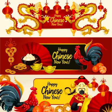 Çin ay yeni yıl tebrik afiş kümesi