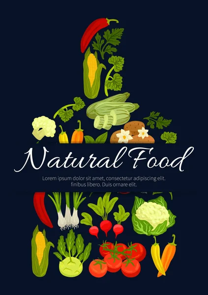 Vegetarianos naturales alimentos vector cartel — Vector de stock
