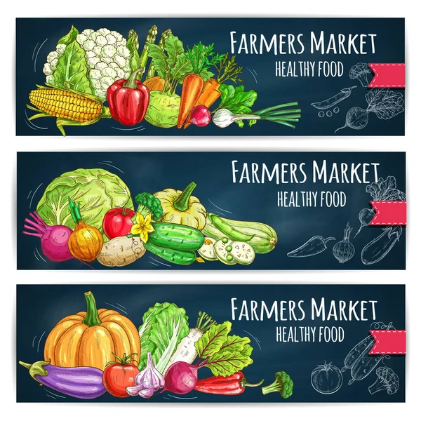 Panji Pasar Petani dengan gambar sayur - Stok Vektor
