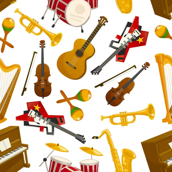 Instrumentos musicais vetor de padrão sem costura —  Vetores de Stock