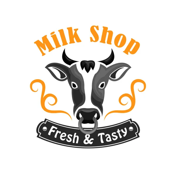 Emblème vectoriel Milk Shop avec vache de ferme — Image vectorielle