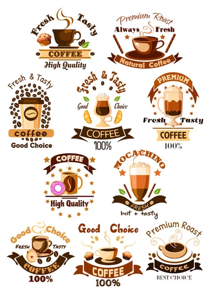 Kawiarnia kawa, kawiarnia wektor zestaw emblematów — Wektor stockowy