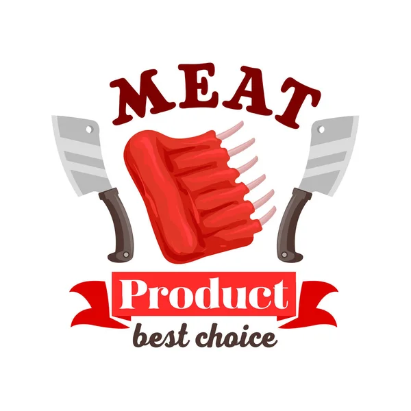 Carniceiro costelas de carne fresca emblema — Vetor de Stock