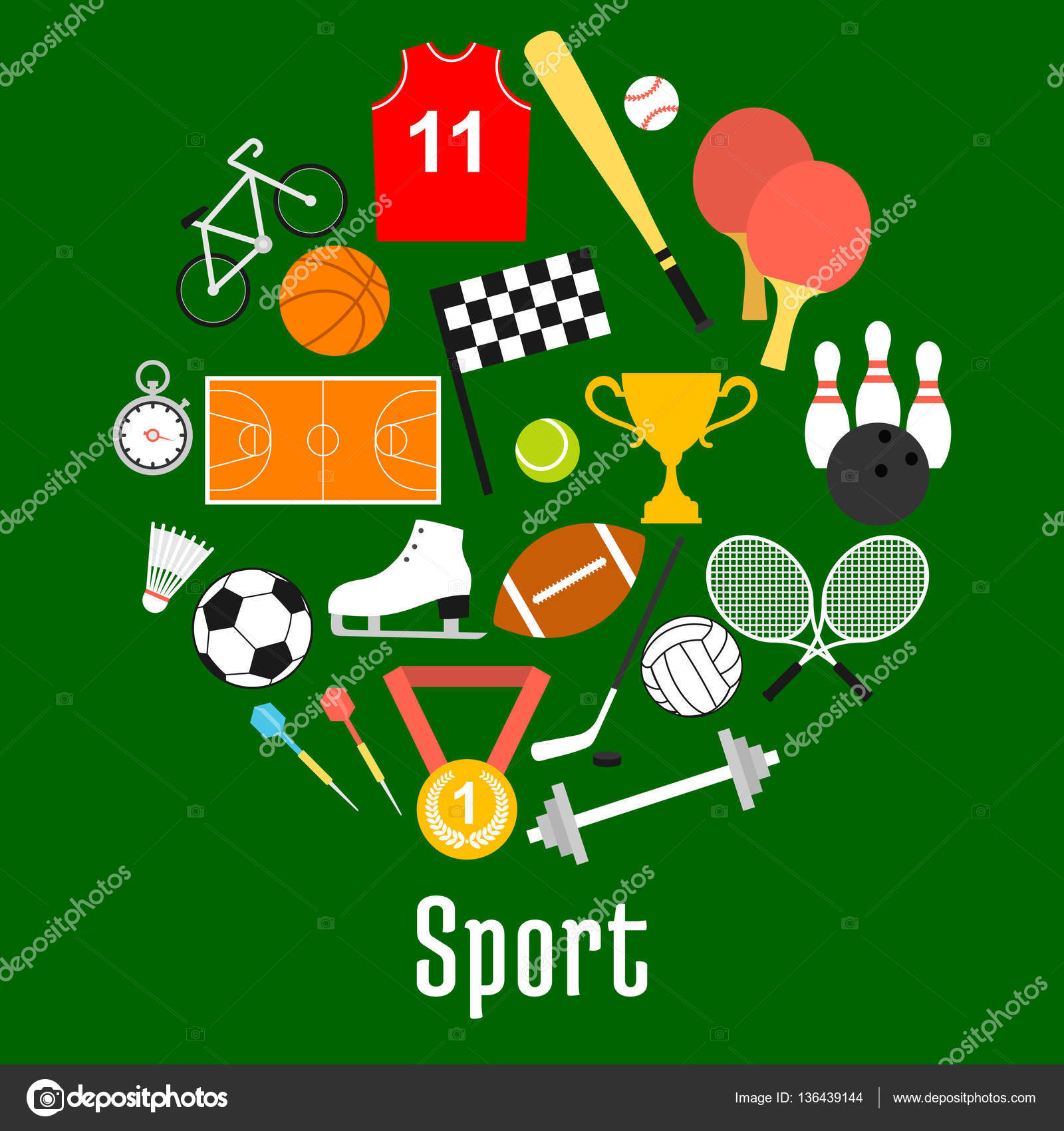 Sport symbols and sporting items round badge Stock Illustration by ©Seamartini 136439144