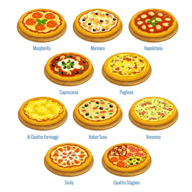 Pizza simgeler. İtalyan mutfağı menü öğeleri