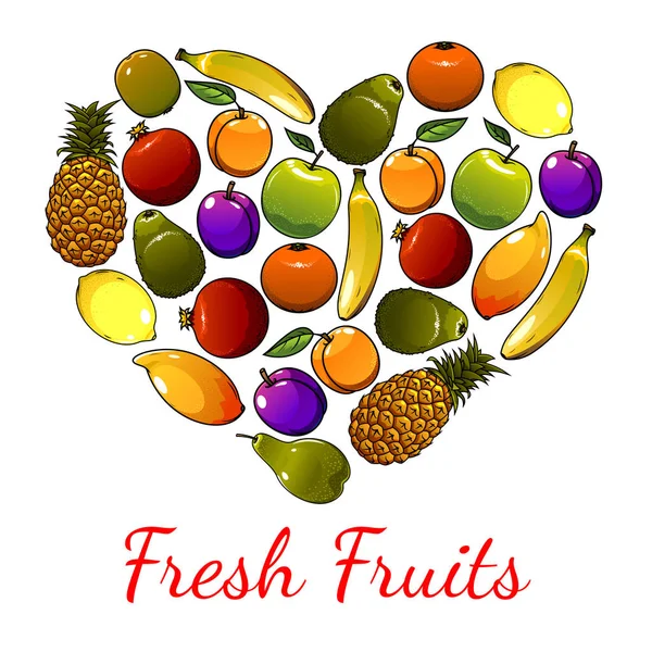 Frutas símbolo del corazón. Vector iconos de frutas frescas — Vector de stock