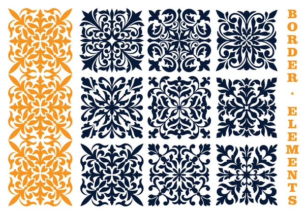 Éléments de bordure ornementaux motif floral — Image vectorielle