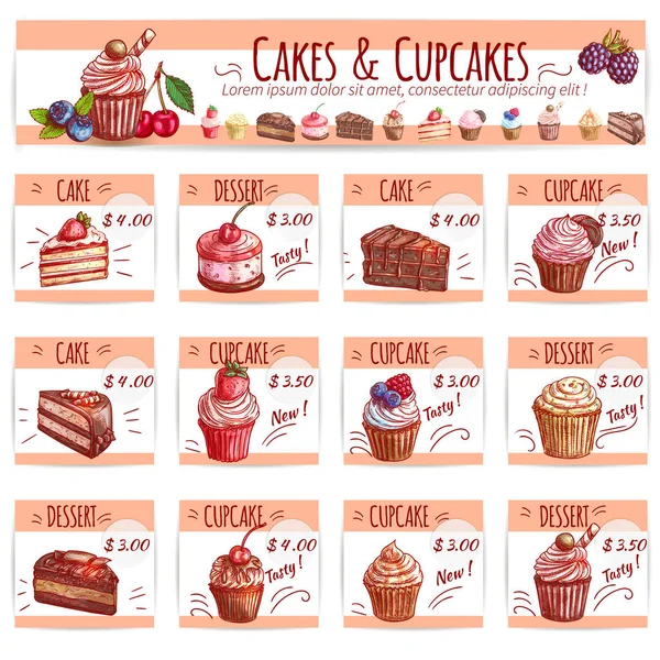 Modèle de menu gâteau pour boulangerie, pâtisserie — Image vectorielle