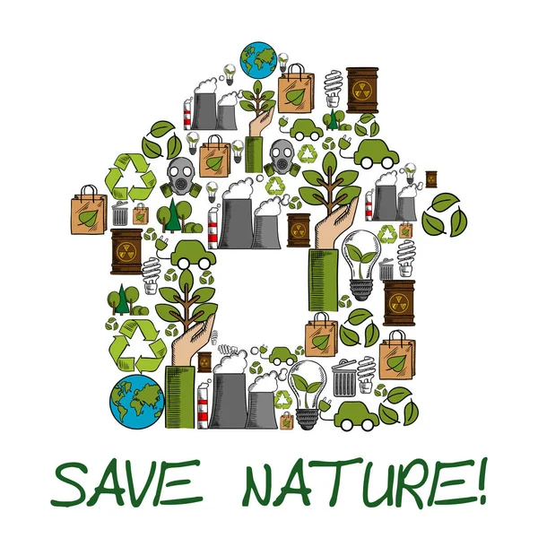 Mentse a természet ökológiai környezet védelem címke — Stock Vector