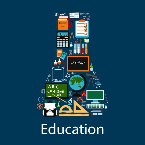 Emblema di educazione a forma di fiaschetta chimica — Vettoriale Stock