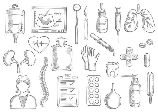 Esquisse vectorielle médicale icônes isolées — Image vectorielle