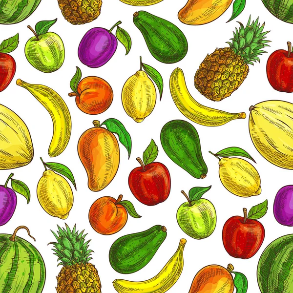 Fruit seamless vector pattern of tropical fruits — Stock Vector