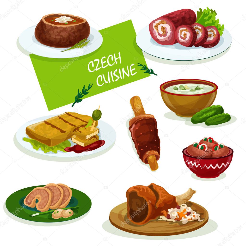 Czech cuisine dinner dishes cartoon menu design