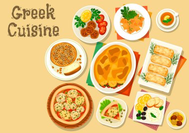 Yunan mutfağı sağlıklı öğle yemeği simgesi gıda tasarımı için