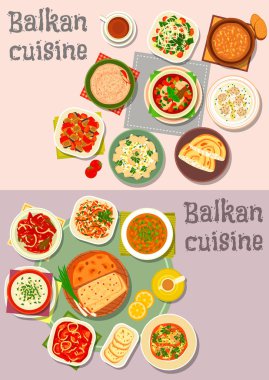 Balkan mutfağı yemek yemekleri pies simge seti ile