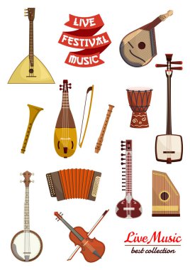 Musical instrument cartoon icon set clipart