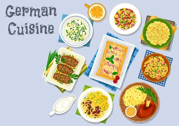 Jantar de cozinha alemã com cerveja e ícone de sobremesa — Vetor de Stock