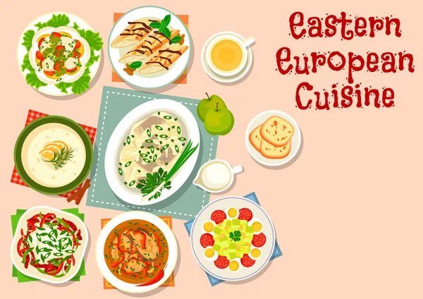 Oriental europeu cozinha jantar pratos ícone — Vetor de Stock