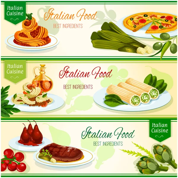 Olasz ételeket kínál vacsorára gyümölcs desszert banner — Stock Vector