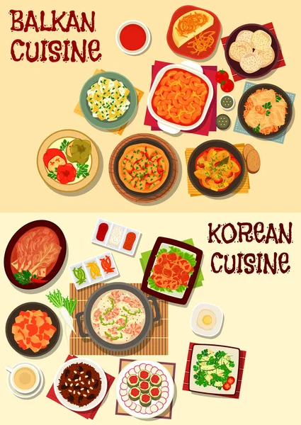 Conjunto de iconos de cocina coreana y balkan — Archivo Imágenes Vectoriales