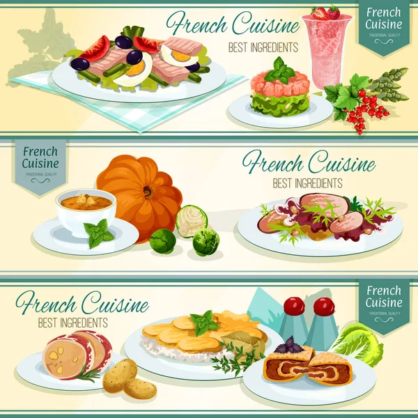Francouzská kuchyně populární jídlo banner scénografie — Stockový vektor