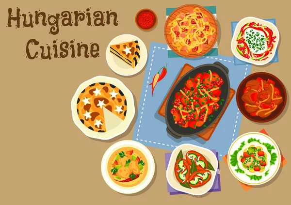 Ungarische Küche Fleisch Abendessen Gerichte Symbol — Stockvektor