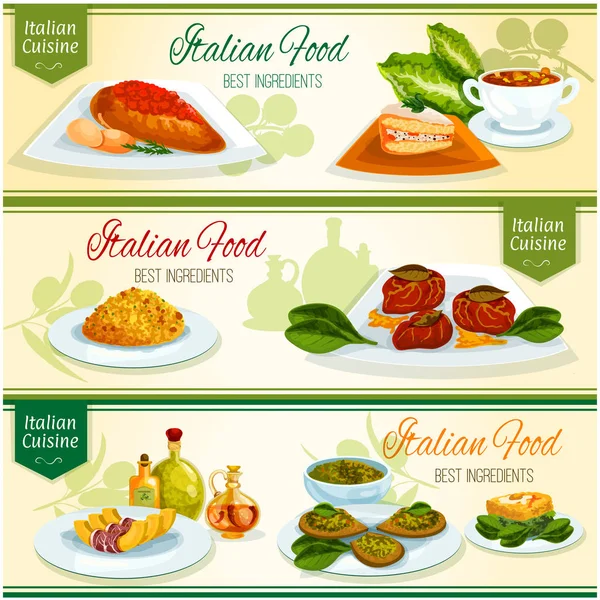 Italská kuchyně oběd s dezert banner set — Stockový vektor