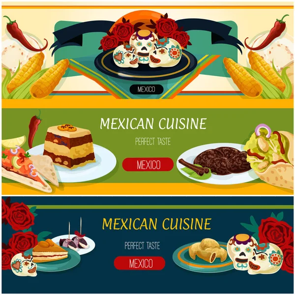 Μεξικάνικη κουζίνα πανό με σνακ και επιδόρπιο — Διανυσματικό Αρχείο