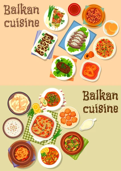Balkan-Küche traditionelle Gerichte Ikone Set-Design — Stockvektor