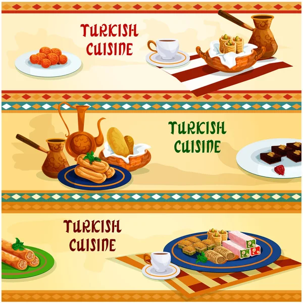 Turkish cuisine sweets with coffee banner set — Stock Vector