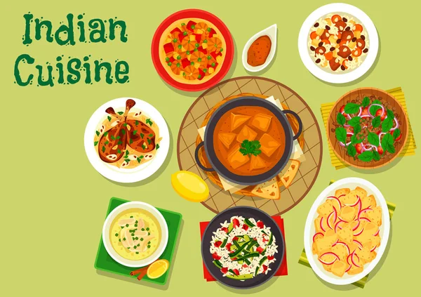 Kuchnia indyjska obiad pikantne ikona menu Projekt — Wektor stockowy