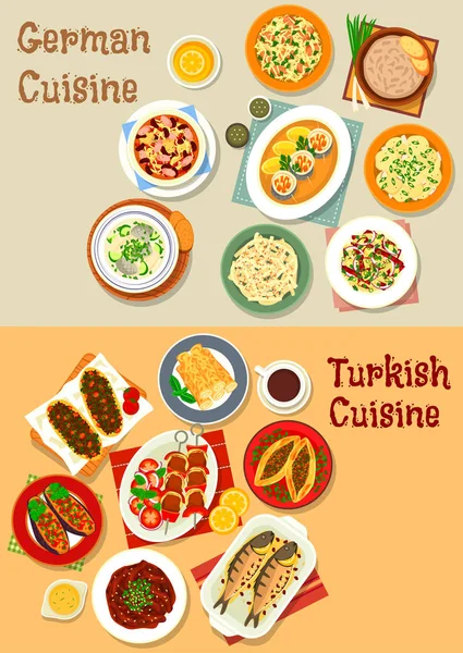 Німецький і турецької кухні іконку для меню дизайн — стоковий вектор