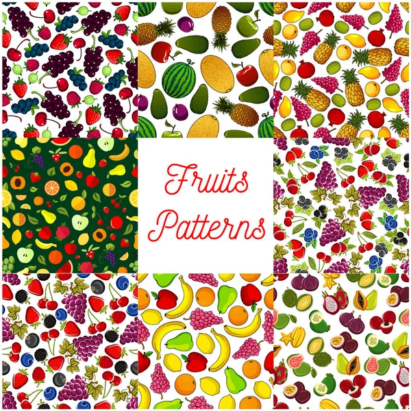 Patrón sin costura de frutas y bayas para el diseño de alimentos — Archivo Imágenes Vectoriales
