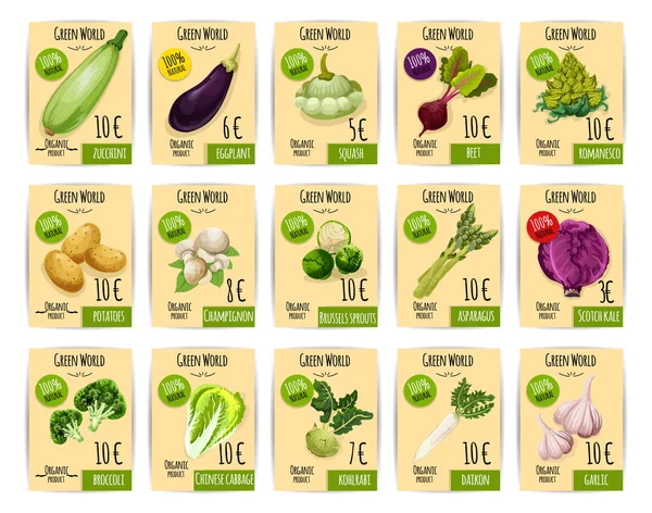 Biologische plantaardige prijskaartje of label decorontwerp — Stockvector