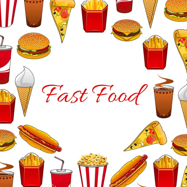 Pratos de fast food e cartaz de bebidas takeaway — Vetor de Stock