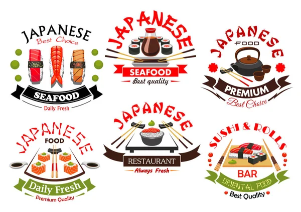 Set de símbolos de restaurante o bar de sushi japonés — Vector de stock