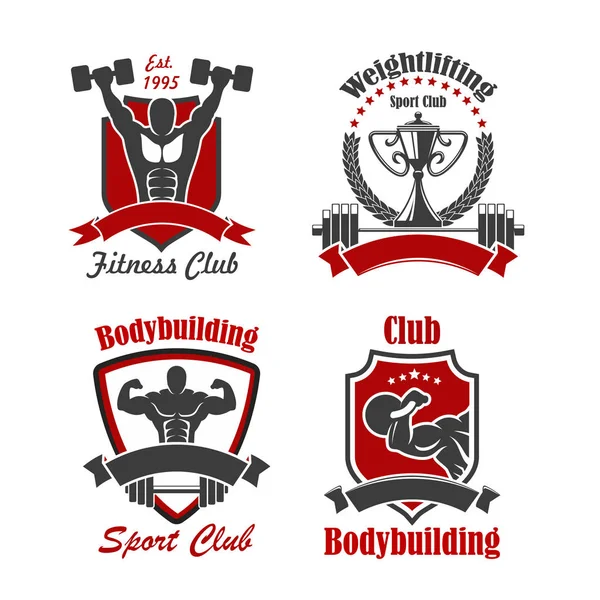 Bodybuilding en Gewichtheffen sport club teken reeks — Stockvector