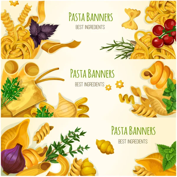 Italian pasta, macaroni and spaghetti banner set — Stock Vector