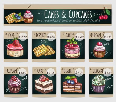 Tatlı kek, Top kek fiyat kartları vektör