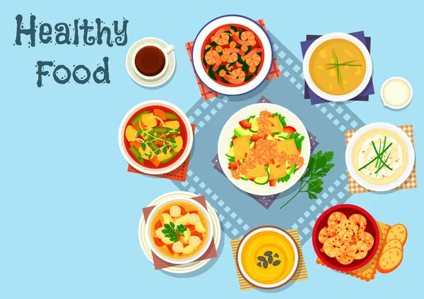 Bohaté polévky a mořské pokrmy ikona, design potravin — Stockový vektor