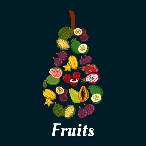 Símbolo de fruta de pera con frutas tropicales exóticas — Archivo Imágenes Vectoriales