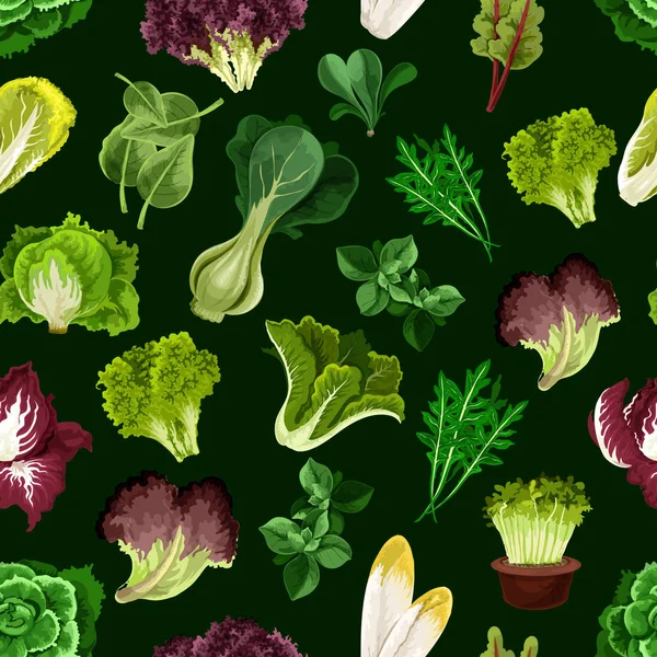 Légume-feuille, salade vert motif sans couture — Image vectorielle