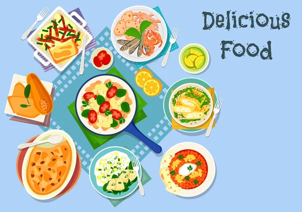 Cozinha mediterrânea ícone de almoço para design de alimentos — Vetor de Stock