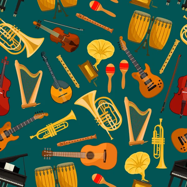 Patrón musical de instrumentos musicales iconos planos — Vector de stock