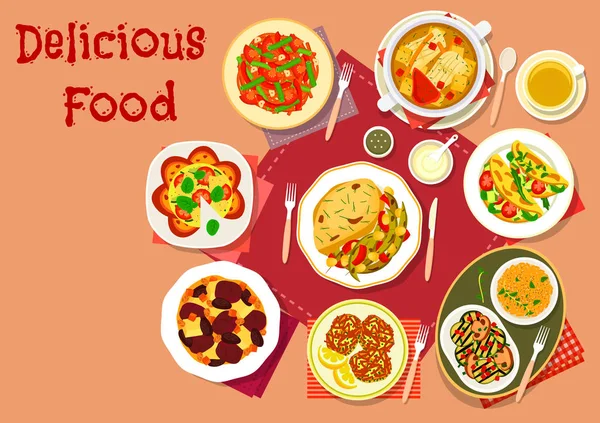 Popularne dania na lunch menu ikona jedzenie design — Wektor stockowy