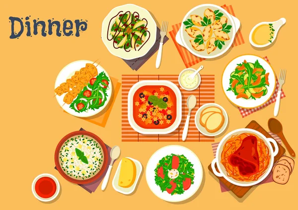 Icône du dîner avec des plats de cuisine italienne et allemande — Image vectorielle