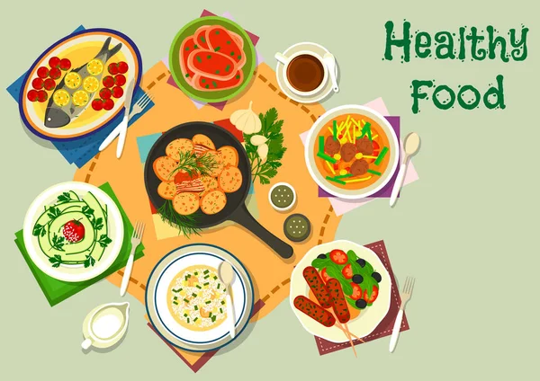Icono de platos sabrosos y saludables para el diseño del tema de alimentos — Vector de stock